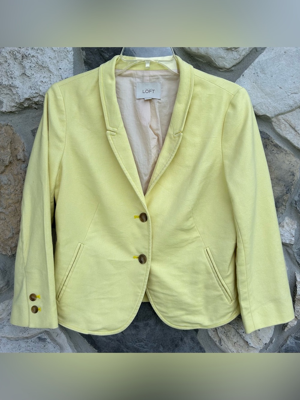 Loft Blazer Size 4 (Small) Butter Yellow Cotton Career Wear Modern Spring Summer